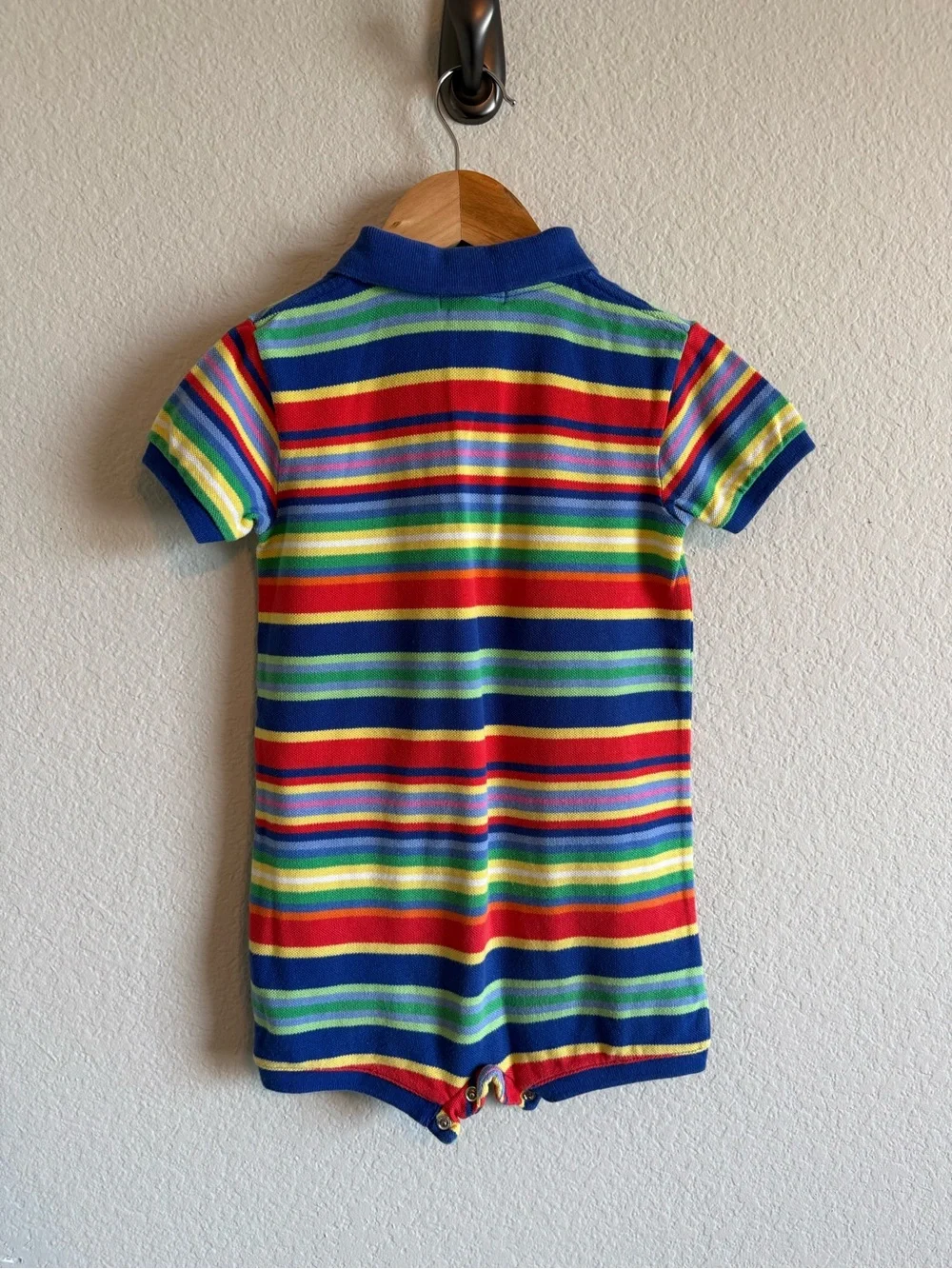 Polo by Ralph Lauren Cotton Multi-Stripe Short Sleeve Polo Romper Blue Red Green
